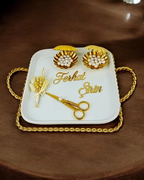 Forever Kare Porselen Söz Nişan Tepsisi  gold