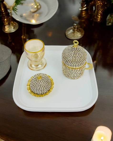 Endless Nisan Tepsisi ve Porselen Nişan Kahve Tepsisi Mor - 3