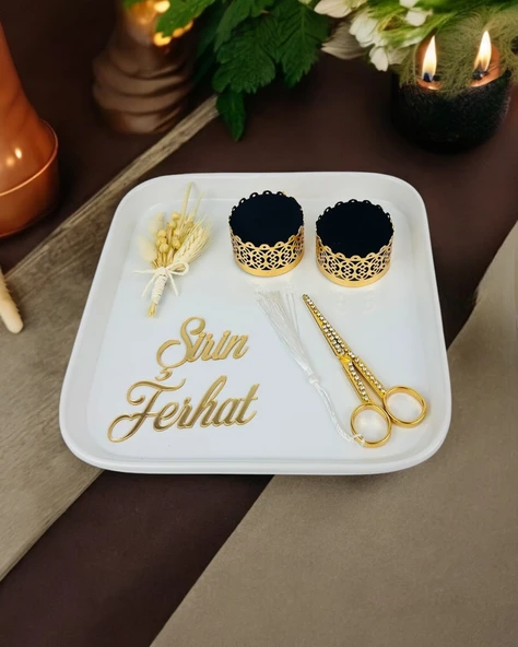 Endless Nisan Tepsisi ve Porselen Nişan Kahve Tepsisi krem - 2