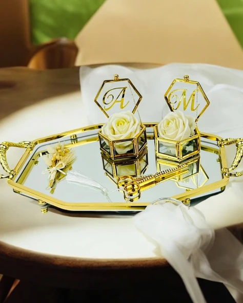 Infinity Gold Şık Söz Nişan Yüzük Tepsisi  krem