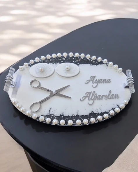 Violet İncili Gümüş Söz Nişan Tepsisi Beyaz