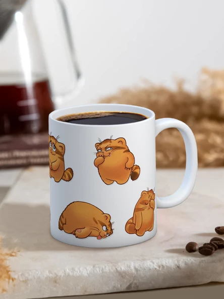 Baskılı Kupa Bardak Seramik Mug - Sevimli Kedi