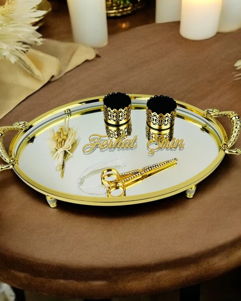 Infinity Gold Şık Söz Nişan Yüzük Tepsisi  BRONZ
