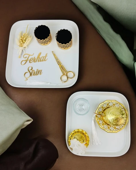 Timeless Love Söz Nişan Tepsisi ve Porselen Kahve Damat Tepsisi