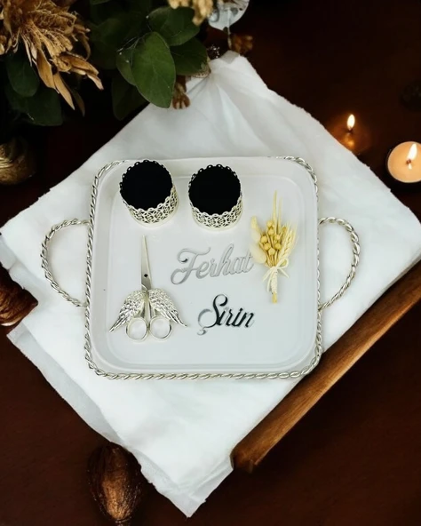 Spark Kare Porselen Söz Nişan Tepsisi  GRİ