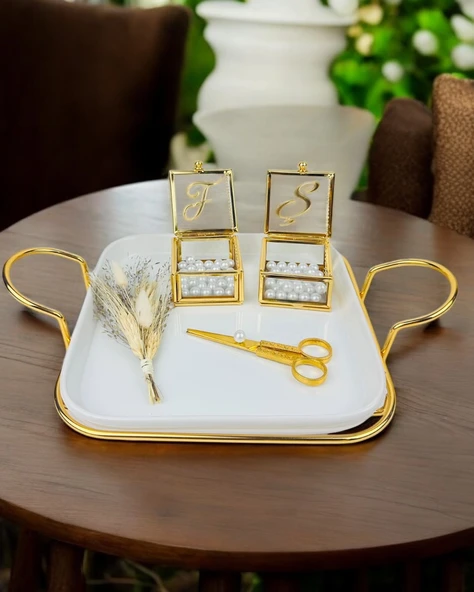 Endless Nisan Tepsisi ve Porselen Nişan Kahve Tepsisi Beyaz - 3