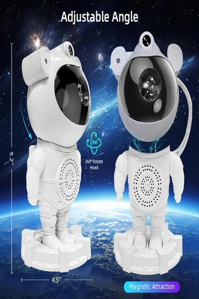 Projeksiyon Gökyüzü Gece Lambası Astronot Bluetooth Hoparlör Hareketli Galaxy Bulutsu Zamanlayıcılı - 2