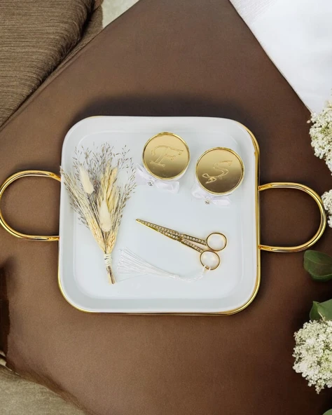 Endless Nisan Tepsisi ve Porselen Nişan Kahve Tepsisi Siyah - 3