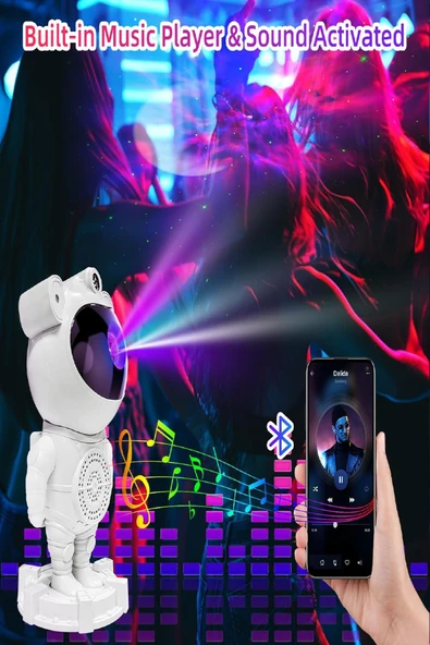 Projeksiyon Gökyüzü Gece Lambası Astronot Bluetooth Hoparlör Hareketli Galaxy Bulutsu Zamanlayıcılı - 3