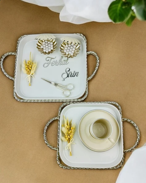 Spark Gümüş Söz Tepsisi ve Damat Kahve Fincanı  gold