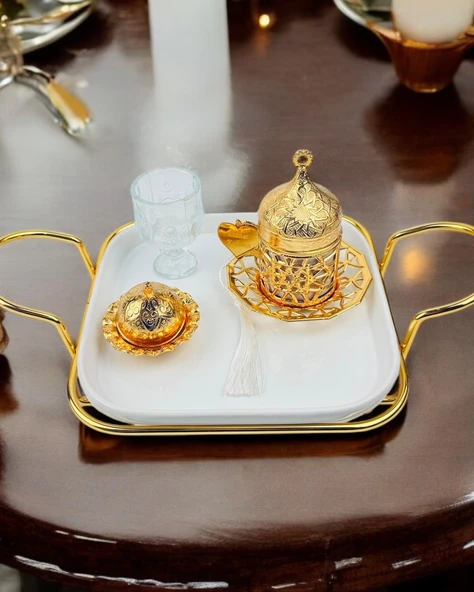 Endless Nisan Tepsisi ve Porselen Nişan Kahve Tepsisi Beyaz - 2