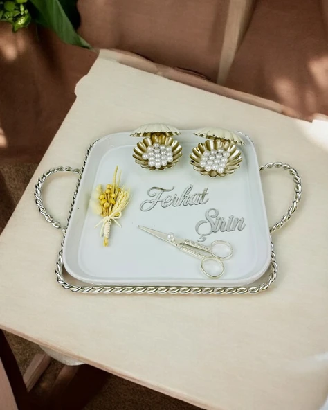 Spark Gümüş Söz Tepsisi ve Damat Kahve Fincanı  gold - 3