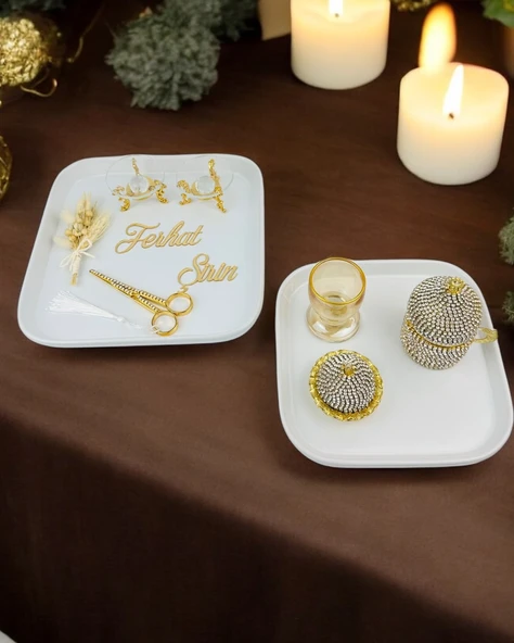 Endless Nisan Tepsisi ve Porselen Nişan Kahve Tepsisi Mor