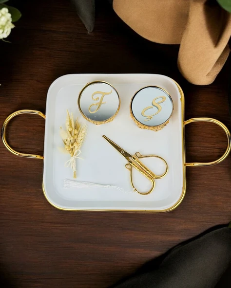 Endless Nisan Tepsisi ve Porselen Nişan Kahve Tepsisi gold - 2