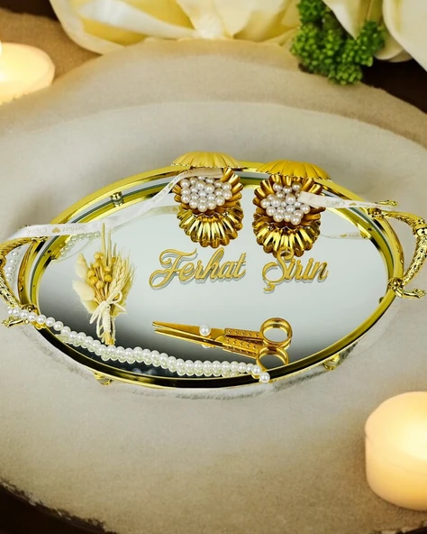 Infinity Gold Şık Söz Nişan Yüzük Tepsisi  gold