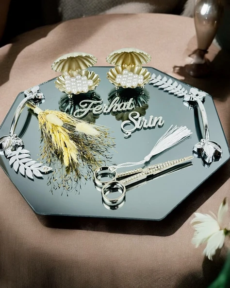 Fusion Sekizgen Gümüş Söz Nişan Tepsisi krem