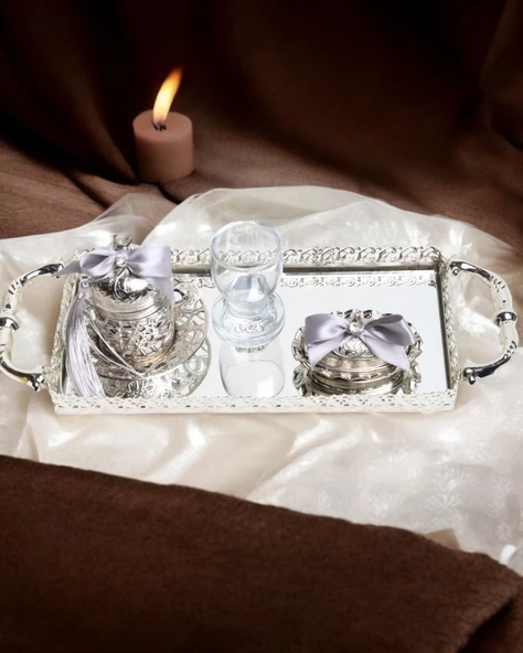 Affection Gümüş Nişan Kahve Tepsisi  GRİ