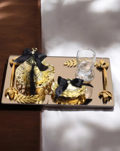 Harmony Gold Damat Kahve Fincan Tepsisi Siyah