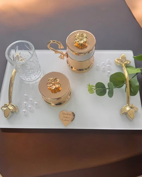 Adore Gold İncili Söz Kahve Tepsisi  BRONZ