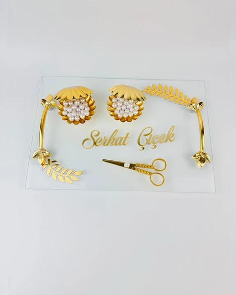 Embrace Gold Şeffaf Nişan Tepsisi  gold