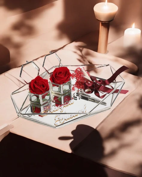 Elation Gümüş Prizma Söz Nişan Tepsisi BORDO