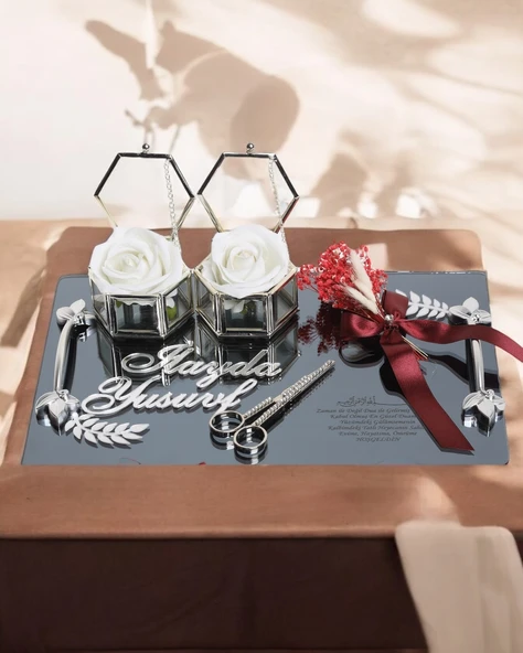 Harmony Söz Nişan Yüzük Tepsisi Gümüş Kırmızı