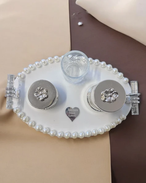 Lustre İncili Söz Nişan Tepsisi GRİ - 5