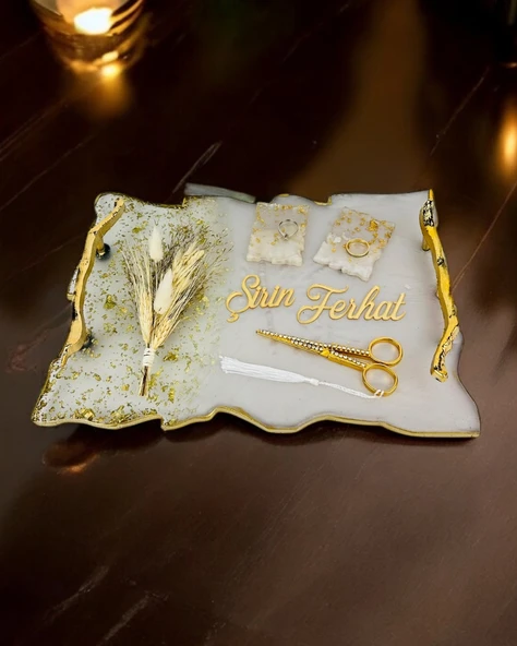 Destiny Gold Söz Tepsisi ve Nişan Tepsisi ve Damat Kahvesi - 3