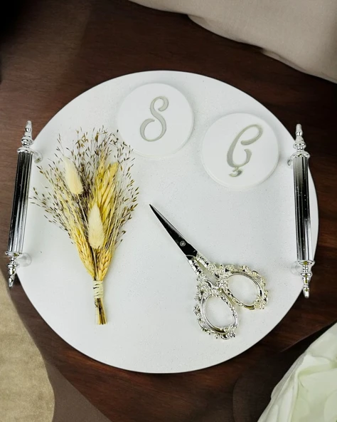 Adoration Polyester Gümüş Söz Nişan Tepsisi  gümüş