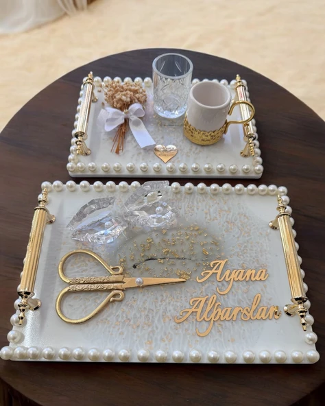 Unison Gold Söz Nişan Tepsisi  krem