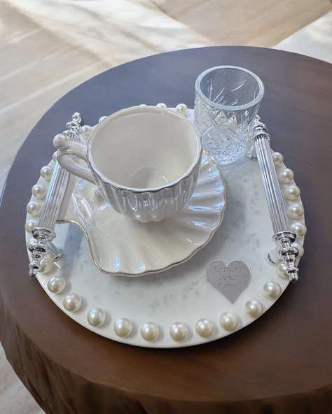 Ethereal Gümüş İncili Söz Nişan Tepsisi  gümüş - 4