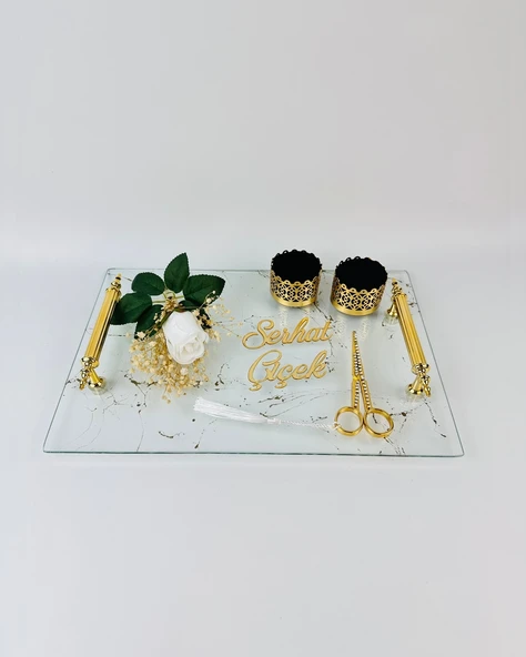 Fidelity Gold Desenli Söz Tepsisi  krem