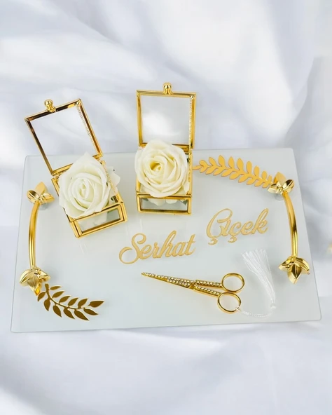 Embrace Gold Şeffaf Nişan Tepsisi  Beyaz
