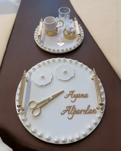 Heavenly Gold İncili Söz Nişan Tepsisi  Beyaz