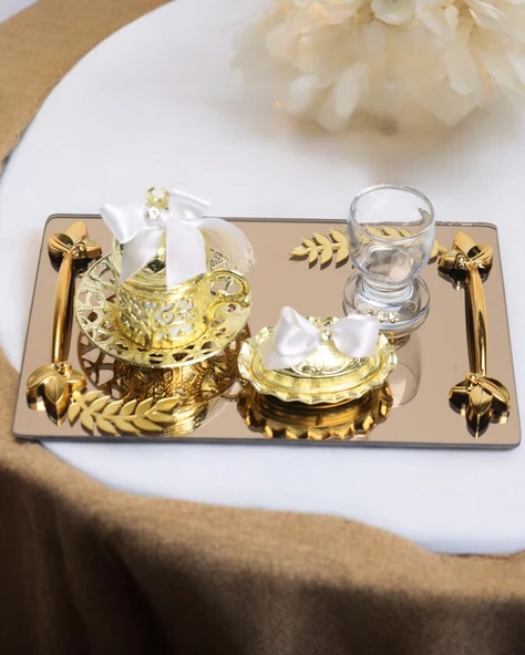 Harmony Gold Damat Kahve Fincan Tepsisi  Beyaz