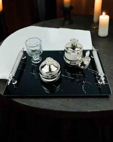 Vow Söz Nişan Kahve Tepsisi  BEYAZ-GÜMÜŞ