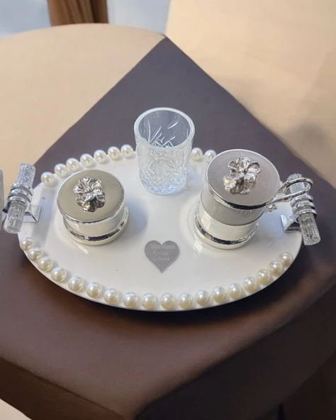 Lustre İncili Söz Nişan Tepsisi  GRİ - 4