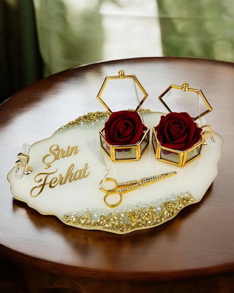 Spark Epoksi Söz Nişan Tepsisi BORDO