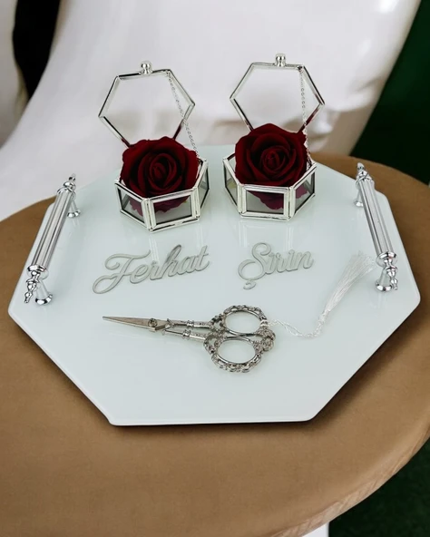 Unity Sekizgen Beyaz Nişan Tepsisi krem