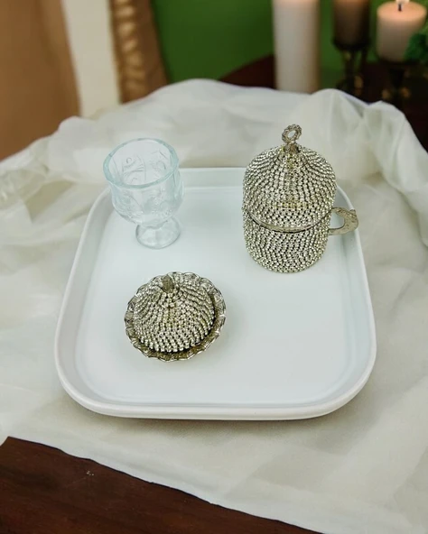 Bliss Nişan Damat Kahve Tepsisi  Beyaz