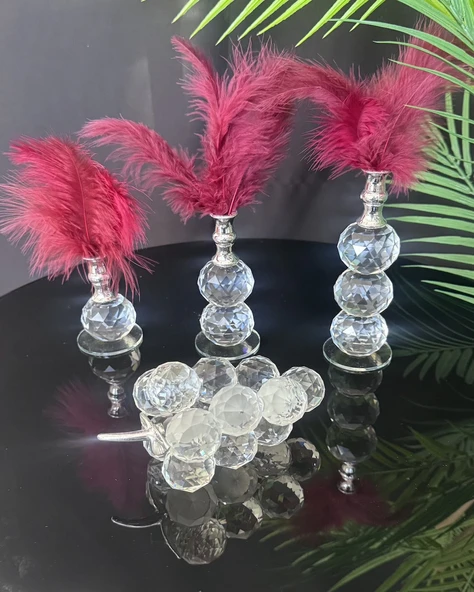 Cascade Dekoratif Gümüş Tüylük ve Üzüm   Kırmızı