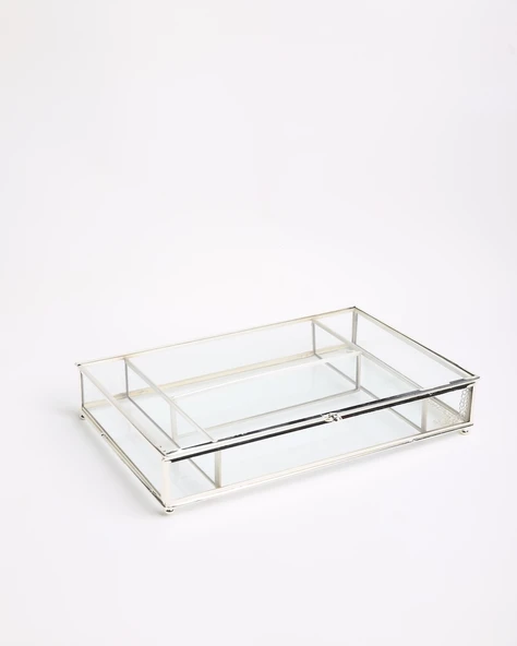 Dahlia Dekoratif Bölmeli Cam Kutu gümüş - 2