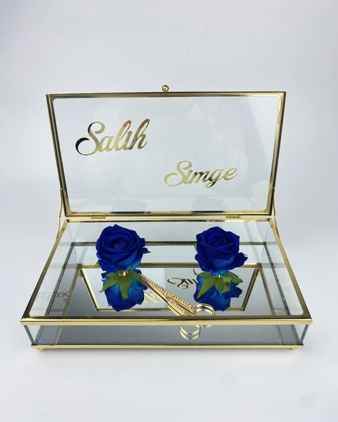 Elm Cam Kutu Söz Nişan Tepsisi mavi