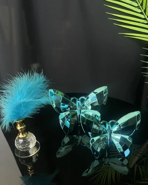 Serena Dekoratif Gold Kelebek ve Tüylük Parliament Mavi