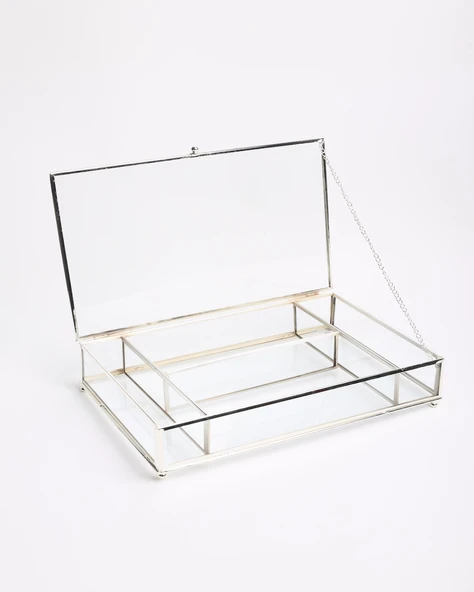 Dahlia Dekoratif Bölmeli Cam Kutu gümüş