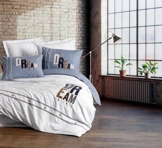 Cotton Box Mood Nakışlı Ranforce Çift Kişilik Nevresim Takımı Forever Gri ürün görseli