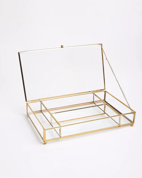 Dahlia Dekoratif Bölmeli Cam Kutu  gold