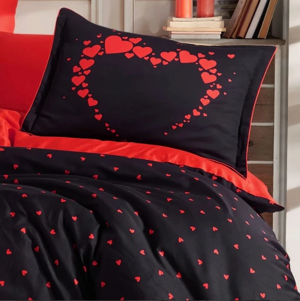 Hobby Çift Kişilik Saten Nevresim Amore Siyah - Resim 2