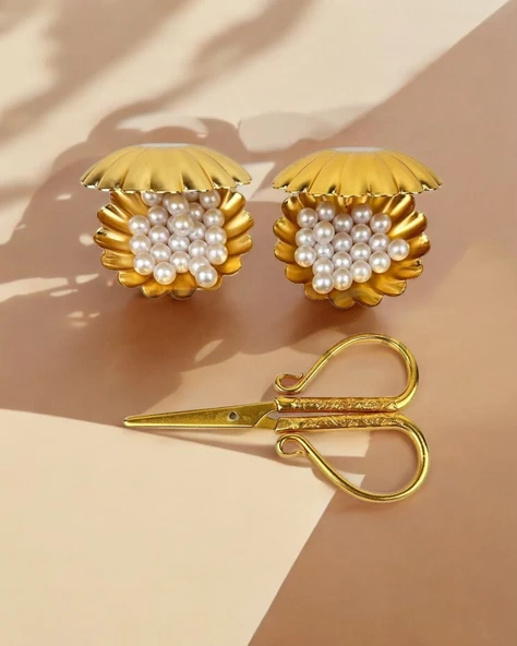 Nuvola İstridye İncili Yüzüklük ve Söz Makası Beyaz