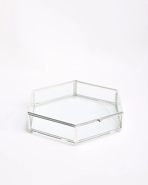 Aria Dekoratif Cam Kutu  gümüş